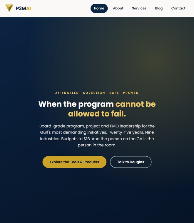 The p3mai.com landing page, designed and built with Claude