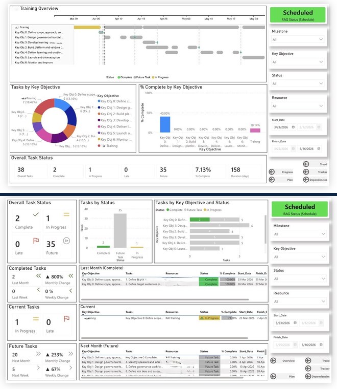 Program overview and progress tracking dashboards